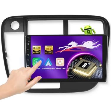 Imagem de Carplay estéreo automotivo sem fio para Honda Civic 1996-2001 com tela sensível ao toque de 22 cm, [Qualcomm 8 núcleos 4 + 64 GB] Android 13 rádio para carro Android Auto BT5.1/DSP/áudio de alta