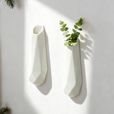 Imagem de Pacote com 2 vasos de cerâmica GDSZJLJ escandinavos, vaso de parede branco pendurado para flores, decoração minimalista para sala de estar, quarto e banheiro