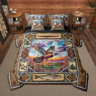 Imagem de Feelyou Jogo de cama solteiro com edredom de caça de faisão, chaleira no lago, 7 peças, para crianças, meninos, meninas, fazenda, para decoração de quarto de microfibra macia e leve