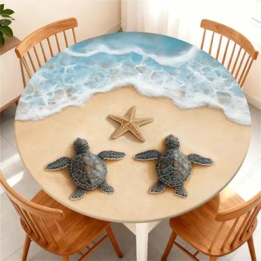 Imagem de COTAIL Toalha de mesa redonda com capa de mesa elástica à prova d'água para mesa redonda de até 155 a 165 cm, capa circular à prova de óleo para cozinha, jantar, acampamento, piquenique, festa, férias