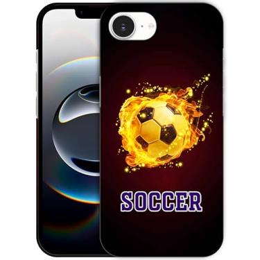 Imagem de SM CASES Capa para iPhone 16e - Capa de plástico rígido com estampa 3D de bola de futebol de fogo compatível com iPhone 16e branca