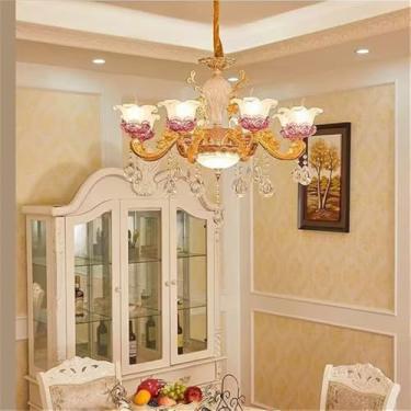 Imagem de Lustre de cristal de luxo europeu com LED, estilo americano, para sala de estar, restaurante, quarto, casa de campo, hotel, loja de roupas, salão de beleza, café (6 lâmpadas).