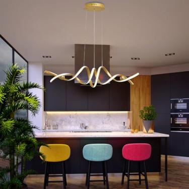 Imagem de Luminária pendente LED moderna, com intensidade de luz infinitamente ajustável (3000K-6500K), design criativo em espiral, ideal para restaurantes e escritórios. Sem reflexos, altura ajustáve