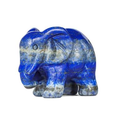 Imagem de SMQ Estátua pequena de elefante com cristais esculpidos em pedra de cura esculpida com bolso da sorte, esculturas de animais espirituais, decoração de mesa de escritório em casa, enfeite de elefante