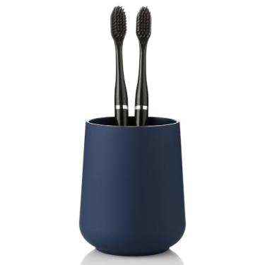 Imagem de YAUKPH Suporte de escova de dentes azul marinho fosco para escovas de dentes elétricas organizador de banheiro para pasta de dente crianças e adultos
