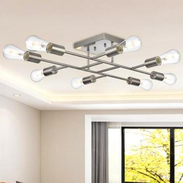 Imagem de TULUCE Lustre de teto moderno com 8 luzes de metal vintage escovado níquel sputnik lustre semi-nivelado para iluminação de lustre