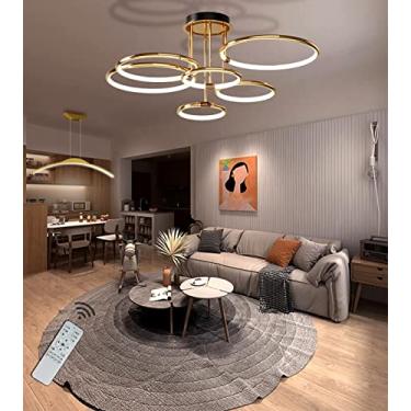 Imagem de Luminária de teto LED Golden Ring para sala de estar, dimerizável (2800K-6500K), com controle remoto, 6 lâmpadas, ideal para quarto, escritório, sala de jantar e cozinha. Diâmetro de 104cm e