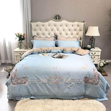 Imagem de Jogo de cama 80S algodão de fibra longa cetim ultra- conjunto de capa de edredom laranja conjunto de lençóis de cama fronhas cor 2 tamanho queen 4 peças (cor 4 4 peças)