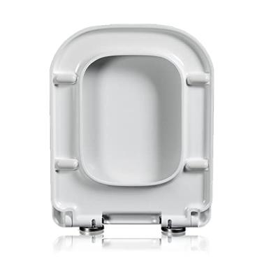 Imagem de Assento de vaso sanitário, assento de vaso sanitário retangular de fechamento lento assento de vaso sanitário quadrado fechamento suave com liberação rápida fácil e dobradiças ajustáveis de fixação