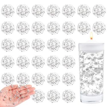 Imagem de NUKAYAI Pérolas flutuantes artificiais para centros de mesa, vasos prateados, contas flutuantes falsas, decoração de cordão para vasos, decoração de mesa de casamento, festa de Natal, 30 peças