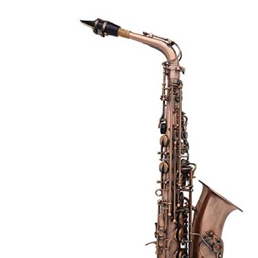 Imagem de Kit profissional de saxofone para iniciantes em bronze vermelho curvo EB E - saxofone alto plano saxofone alto padrão de entalhe de concha de abone com estojo luvas alças pincel instrumento de sopro