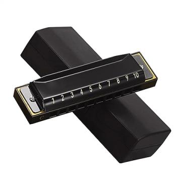 Imagem de Gaita diatônica preta padrão de 10 furos 20 tons com estojo para iniciantes estudantes adultos