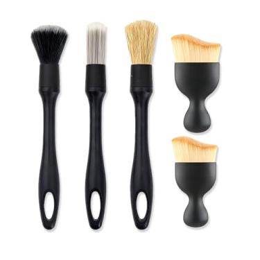 Imagem de Conjunto de pincéis automotivos de 5 peças, ferramentas de espanador de cerdas macias para superfícies internas, acabamento externo e aros de roda