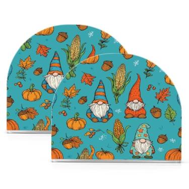 Imagem de ATTX Pacote com 2 porta-guardanapos de acrílico de Ação de Graças com design de abóboras girassóis e gnomos - Organizador decorativo de mesa para cozinha, restaurante, decoração de férias em casa #408
