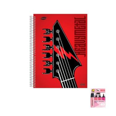 Imagem de Kit Caderno Masculinos 20 Matérias Capa Dura 400 Folhas KBOM + Caneta Esferográfica Spiro e Marca Texto Boss