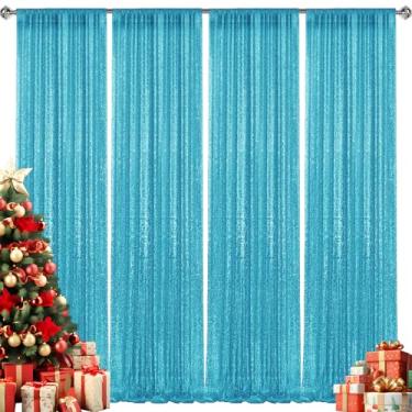 Imagem de 2 x 2,5 m - 4 peças de painéis de cortina de lantejoulas turquesa, cenário fotográfico, cortinas com glitter, fundo de tecido para decoração de festa de casamento de Natal