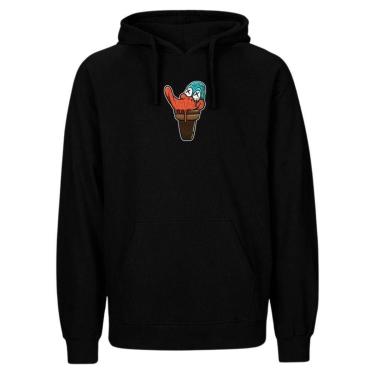 Imagem de Blusa de Frio Flanelada Unissex Estampada Moletom Canguru Preta Com Capuz-Masculino