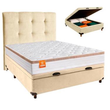 Imagem de Cama Box Bau + Colchão Casal Molas Ensacadas Isis Inducol + Cabeceira 
