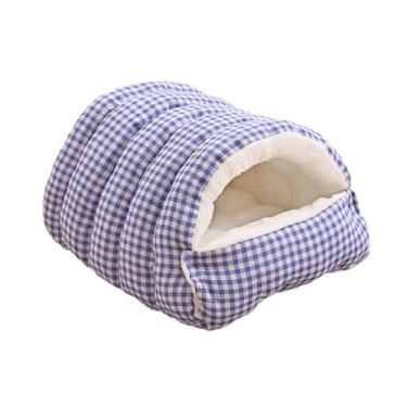 Imagem de KiBcsLic Casinha para Gatos, Quente e Macio, Caverna Grossa para Filhotes, Portátil, com Almofada Removível, Cama de Pelúcia Macia para Cães e Gatos, Azul, S
