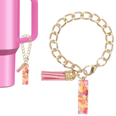 Imagem de Berloque de letras para copo Stanley, lindo pingente inicial I acessórios para chaveiro Stanley Tumbler Handle chaveiro personalizado para mulheres, rosa