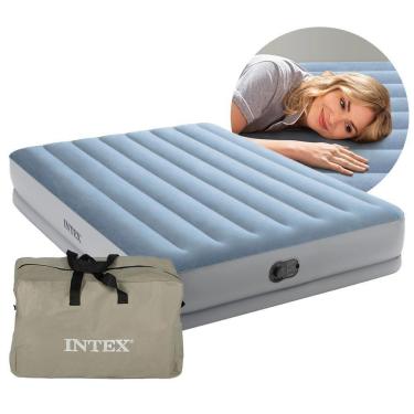 Imagem de Colchão Inflável Casal Queen Fiber Tech Prestige 272kg Azul Com Bomba Usb Intex