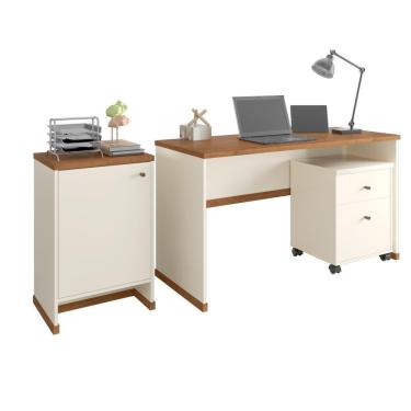 Imagem de Conjunto Escritório 3 Peças - Mesa Gaveteiro E Balcão Verben - Offwhite/ Offwhite/