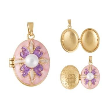 Imagem de Beadthoven 1 peça pingente de medalhão de latão esmaltado oval com pingente de moldura fotográfica dourada medalhões de foto personalizada colar com contas de pérola para o dia dos namorados feminino