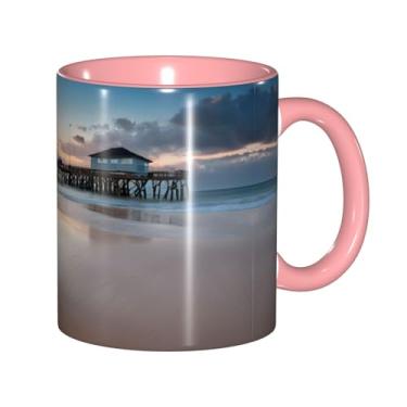Imagem de Zeraoke Sunset Beach And Bridge Print Canecas de café criativas, personalizadas, presente para família, tamanho de 325 ml, unissex