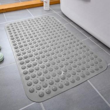 Imagem de Tapete de chuveiro antiderrapante para banheira 68 x 35 cm, tapete de banheira antiderrapante com ventosas e orifícios de drenagem, lavável na máquina, tapete de banheira macio para banheiro