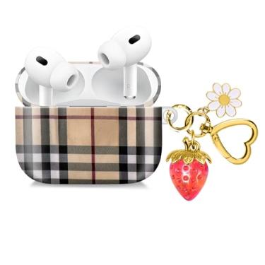 Imagem de Compatível com AirPod Pro 2ª/1ª geração, 2023/2022/2019, a capa de fone de ouvido sem fio totalmente protegida à prova de choque vem com um lindo e lindo pingente de chaveiro de morango (vermelho)
