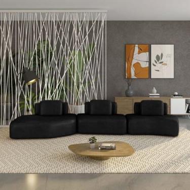 Imagem de Sofá Ilha Sala de Estar Dakota 3 Módulos 484cm Encostos Almofadas Soltas PU Preto G33 - Gran Belo