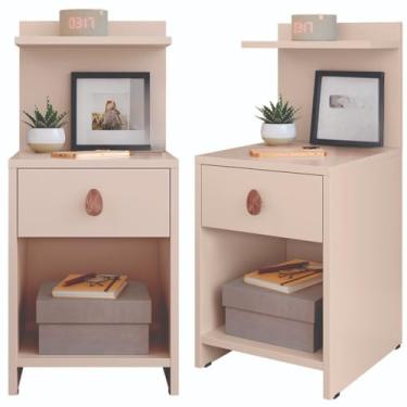 Imagem de Kit 2 Mesa De Cabeceira Com Gaveta E Prateleira Canto Cama Quarto(OFF WHIE)