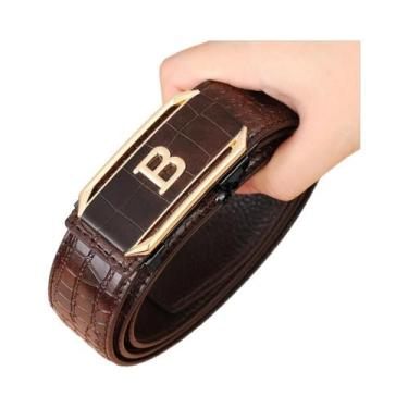 Imagem de Cinto Masculino Com Padrão De Crocodilo, Fivela Automática De Alta Qua