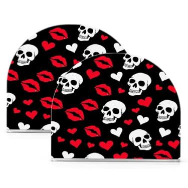 Imagem de Wassud Porta-guardanapos acrílico caveiras e corações, dispensador de guardanapos de papel moderno em forma de U para mesa, cozinha, sala de jantar, bancada 2 peças (comporta 50-60 guardanapos)