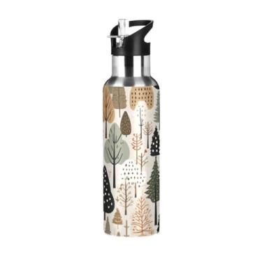 Imagem de Wassud Garrafa de água esportiva de aço inoxidável com isolamento a vácuo, padrão de árvores de Natal, 1000 ml, com tampa de canudo à prova de vazamento, copo portátil, academia, viagem