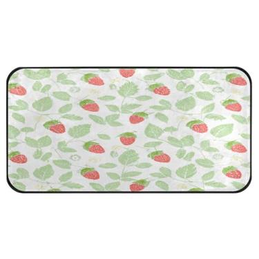 Imagem de Burbuja Tapete de cozinha Tiny Strawberries 51 x 99 cm, tapete lavável antiderrapante com suporte de borracha, tapete para cozinha, sala de estar, banheiro, decoração de casa