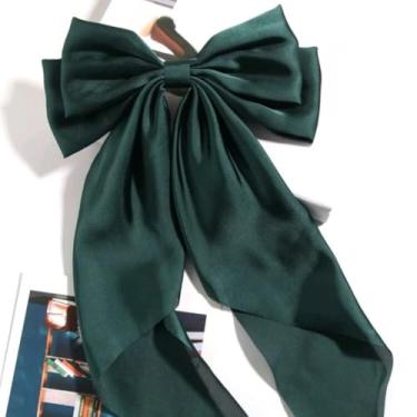 Imagem de Clipe de Cabelo Grande com Laço em Tecido Cetim Premium — Acessório Feminino Clássico e Sofisticado(Verde)