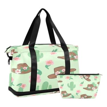 Imagem de STAYTOP Chapéu de cowboy floral bolsa de ginástica para mulheres e homens, bolsa esportiva à prova d'água, bolsa esportiva de viagem, bolsa de fim de semana com bolso molhado para viagem, academia
