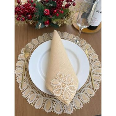 Imagem de Cambraia Italiana Jogo Americano com Renda Renascença, 8 Peças, Linho Puro Italiano, 4 Lugares, Guardanapos 50x50cm, Artesanal, Mesa Posta Elegante