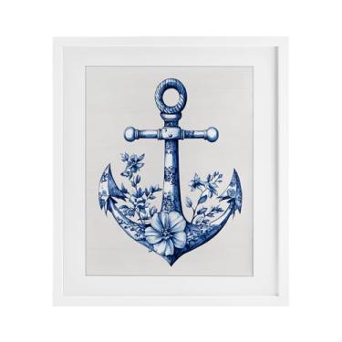 Imagem de Stupell Industries Toile Impressão emoldurada branca âncora estampada sob vidro, design por Lettered and Lined, 16 x 13