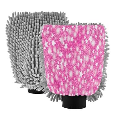 Imagem de STAYTOP Luvas de lavagem de carro com estampa de glitter rosa, 2 peças, luvas de microfibra de chenille, sem arranhões, panos de esponja de lavagem ultra absorventes para carros, limpeza doméstica - G