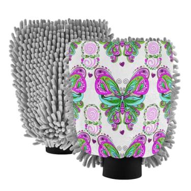 Imagem de STAYTOP Lindas luvas de lavagem de carro de borboleta, 2 peças, luvas de microfibra de chenille, sem arranhões, panos de esponja de lavagem ultra absorventes para carros, limpeza doméstica - G
