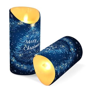 Imagem de Blueangle Pacote com 2 velas de flocos de neve para árvore de Natal sem chamas com controle remoto e temporizador, velas LED cintilantes (7,6 cm x 9,9 cm) para decoração de casa, casamento