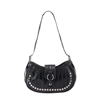 Imagem de JAZTAKU Bolsa feminina Y2K Star Bolsa de ombro gótica preta moderna bolsa punk Hobo clutch bolsas, A3, Y2k