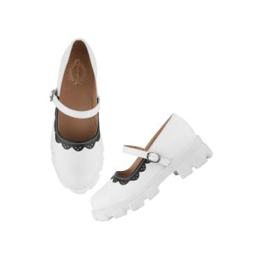 Imagem de Shoetopia Mocassim feminino casual confortável para meninas | Palmilha acolchoada | Flexível | Casual, formal, uso no escritório | Plataforma de mocassins para uso diário, Branco, 8 UK