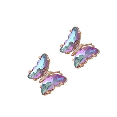 Imagem de Locrccl Brincos de borboleta coloridos vintage boêmio esmaltado zircônia cúbica borboleta bonito declaração estética brincos para mulheres joias presentes de dia das mães, Metal, Sem pedra preciosa