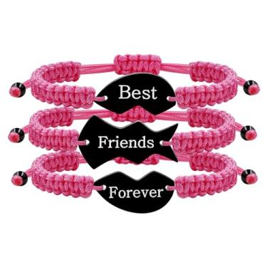 Imagem de Vivaday Pacote com 3 pulseiras Best Friend Forever - Pingentes de coração de corda trançada, joias de amizade combinando gravadas para melhores amigas, homens e mulheres, adjustable, Poliéster, Sem