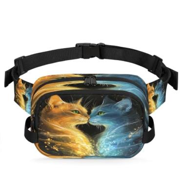 Imagem de Pochete de gato azul amarelo para mulheres e homens com alça ajustável, bolsa transversal, bolsa de peito, bolsa tiracolo, Cor 1