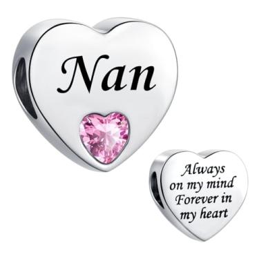 Imagem de MiiFort Pulseira Nan Pink Love Heart Fit Pandora Berloques de aniversário para mulheres Always on My Mind Forever In My Heart Aço inoxidável