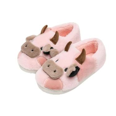 Imagem de Chinelos de vaca felpudos para crianças fofas de vaca fofa, chinelos de casa, crianças, meninas, meninos, desenhos animados, sapatos de casa para uso interno e externo, rosa, 9-10.5 Toddler